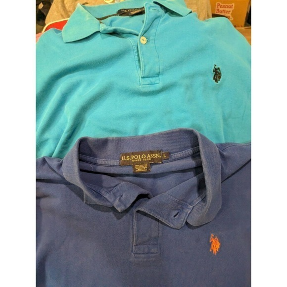 LOT of 2 US Polo Association Men's‎ Polo Shirt Size Large Blue Short Sleeves